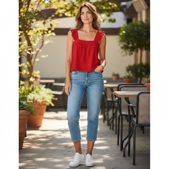 New In Tomato Red Ruffle Strap Crop Top - Picture 3 of 9